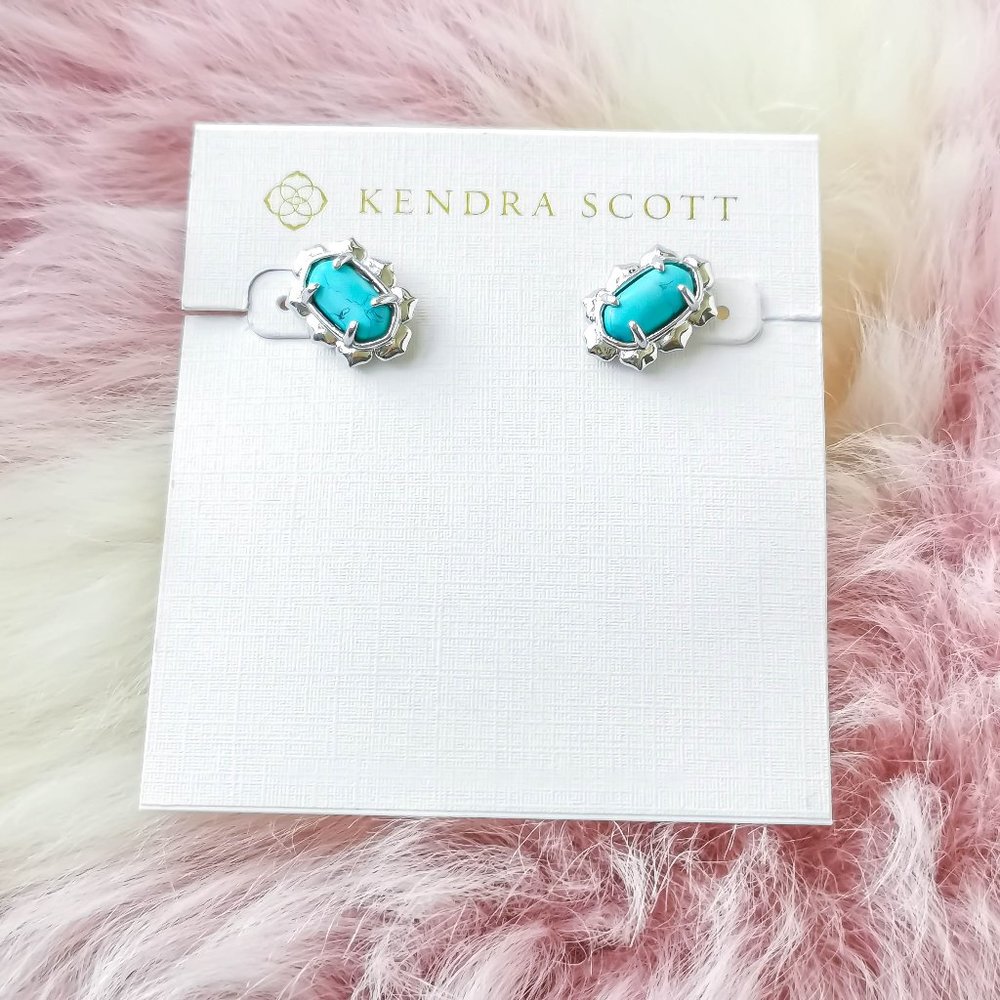 Kendra Scott Silver Piper Variegated Turquoise Magnesite Stud Earrings